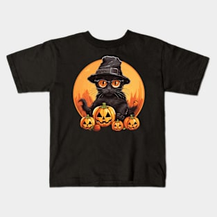 halloween balck cat Kids T-Shirt